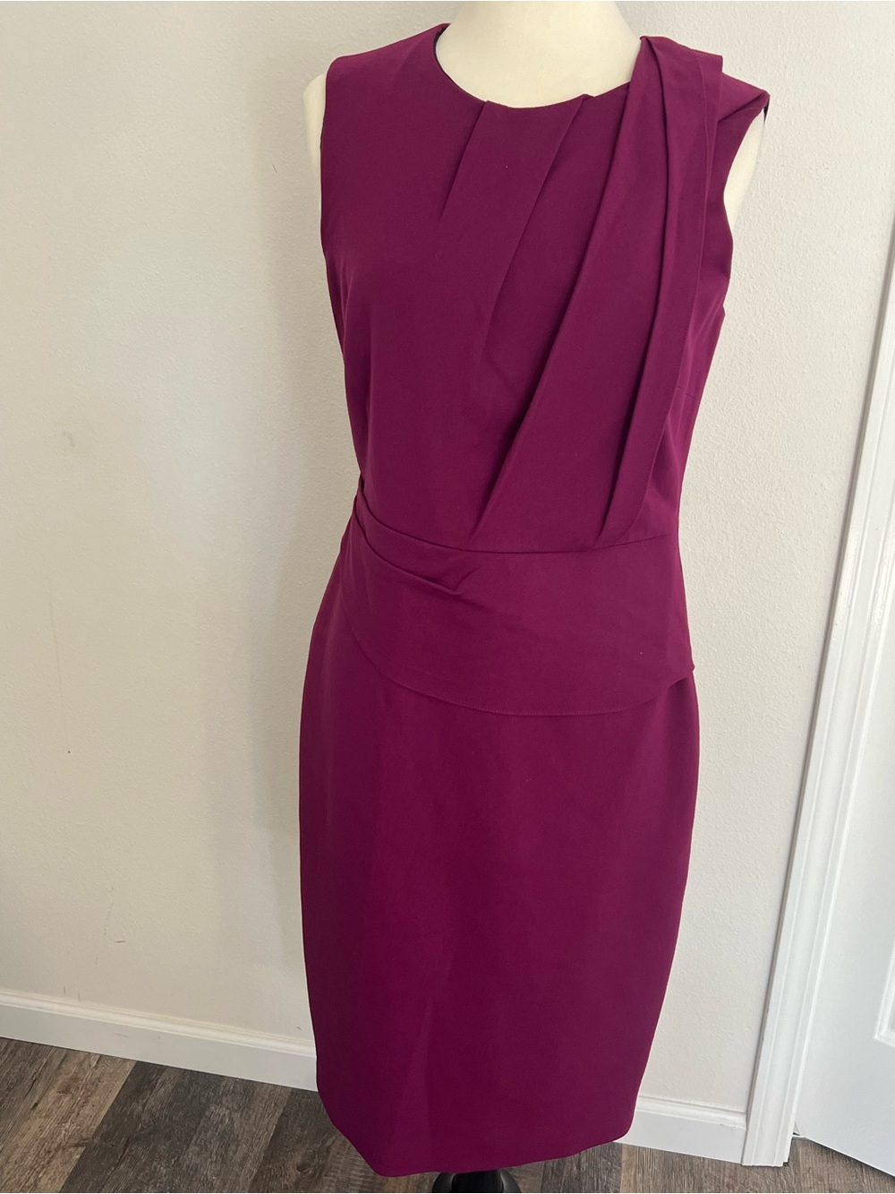 Kobi Halperin Sleeveless Plum Sheath Midi Dress with Draped Detail
